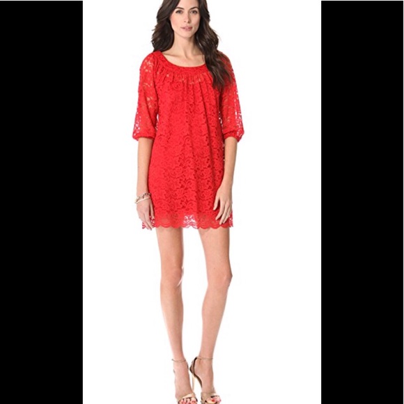 DVF Elisabetta Lace Dress in Red